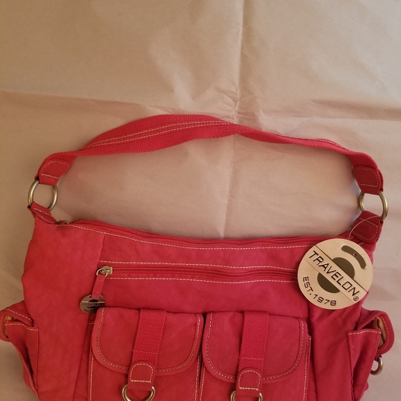 Travelon Handbags - Nwt- Travelon red nylon satchel handbag